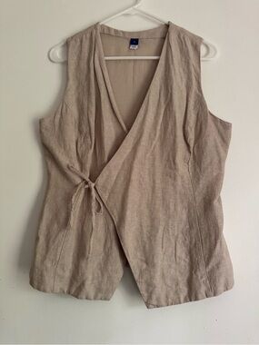 Old Navy Linen-Blend Wrap Vest - Beige Tie-Front Sleeveless Top, Medium